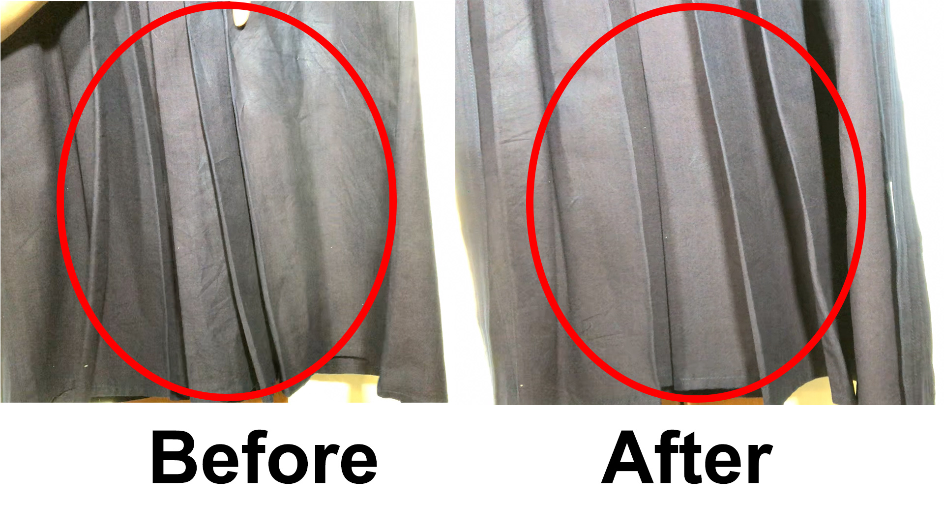Remove wrinkles on hakama with iSteam Review: hakama before and after iSteam